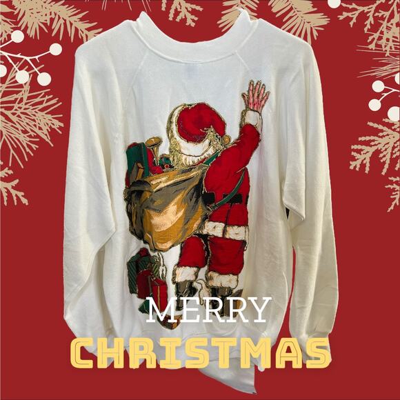 Vintage 90s Panill Santa Claus Christmas Sweatshirt Made in USA – Size Large - Picture 2 of 4